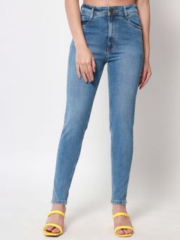 Beatnik - Solid Denim Slim Fit Button and Zip Denim Blue Jeans