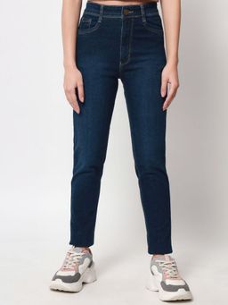 Beatnik - Solid Cotton Slim Fit Button and Zip Dark Blue Jeans