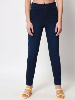 Beatnik - Solid Cotton Slim Fit Button and Zip Dark Blue Jeans