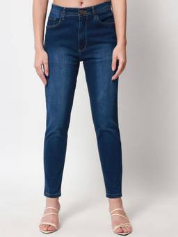 Beatnik - Solid Cotton Slim Fit Button and Zip Dark Jeans