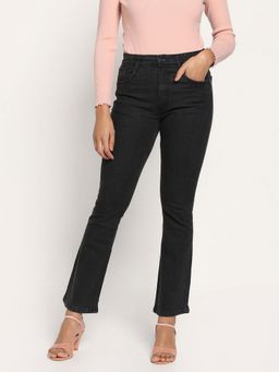 Beatnik - Solid Denim Fitted Fit Button and Zip Black Jeans