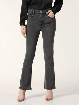 Beatnik - Solid Denim Slim Fit Button and Zip Dark Grey Jeans