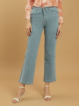 Beatnik - Solid Denim Straight Fit Button and Zip Light Blue Jeans
