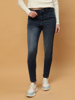 Beatnik - Solid Denim Slim Fit Button and Zip Denim Blue Jeans