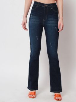 Beatnik - Denim Loose Fit Button and Zip Dark Blue Jeans