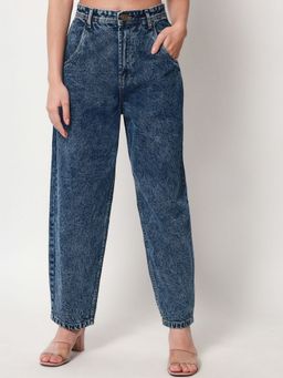 Beatnik - Solid Denim Balloon Fit Button and Zip Denim Blue Jeans