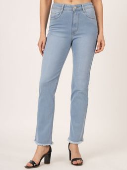 Beatnik - Solid Denim Straight Fit Button and Zip Light Blue Jeans
