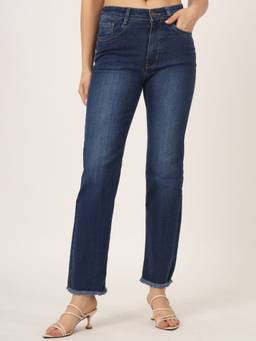 Beatnik - Solid Denim Straight Fit Button and Zip Blue Jeans