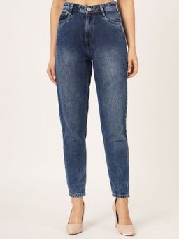 Beatnik - Solid Denim Balloon Fit Button and Zip Blue Jeans