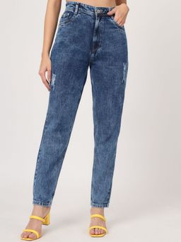 Beatnik - Solid Denim Loose Fit Button and Zip Blue Jeans