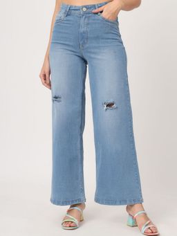 Beatnik - Solid Denim Regular Fit Button and Zip Light Blue Jeans