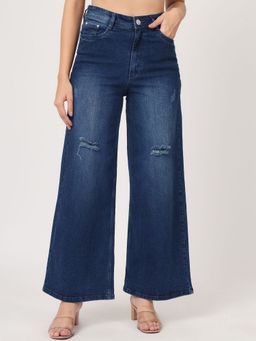 Beatnik - Solid Denim Regular Fit Button and Zip Blue Jeans