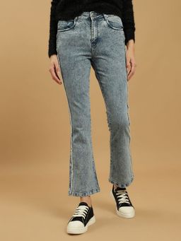 Beatnik - Solid Denim Straight Fit Button and Zip Denim Blue Jeans