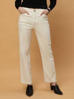 Beatnik - Solid Denim Straight Fit Button and Zip Off White Jeans