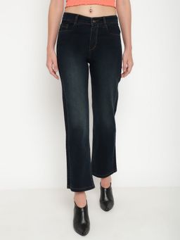 Beatnik - Solid Denim Straight Fit Button and Zip Dark Blue Jeans