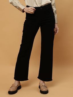 Beatnik - Solid Denim Straight Fit Button and Zip Black Jeans