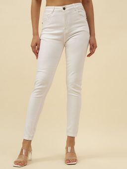 Beatnik - Twill Denim Slim Fit Button and Zip White Jeans