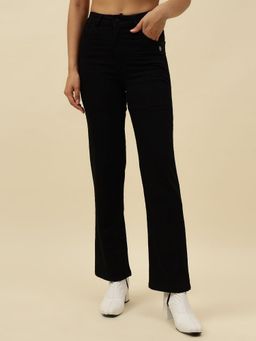 Beatnik - Twill Denim Straight Fit Button and Zip Black Jeans