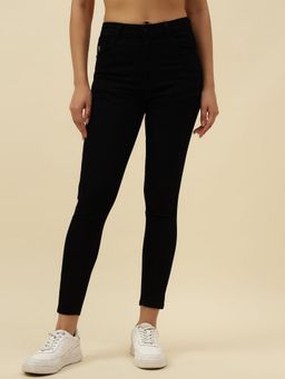 Beatnik - Solid Denim Slim Fit Button and Zip Black Jeans