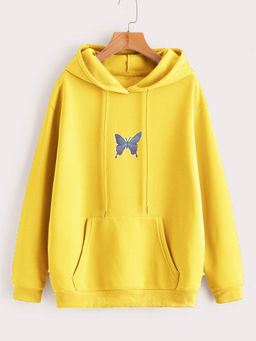 KOTTY - Women Yellow Full Sleeve Hooded Solid Hoodie