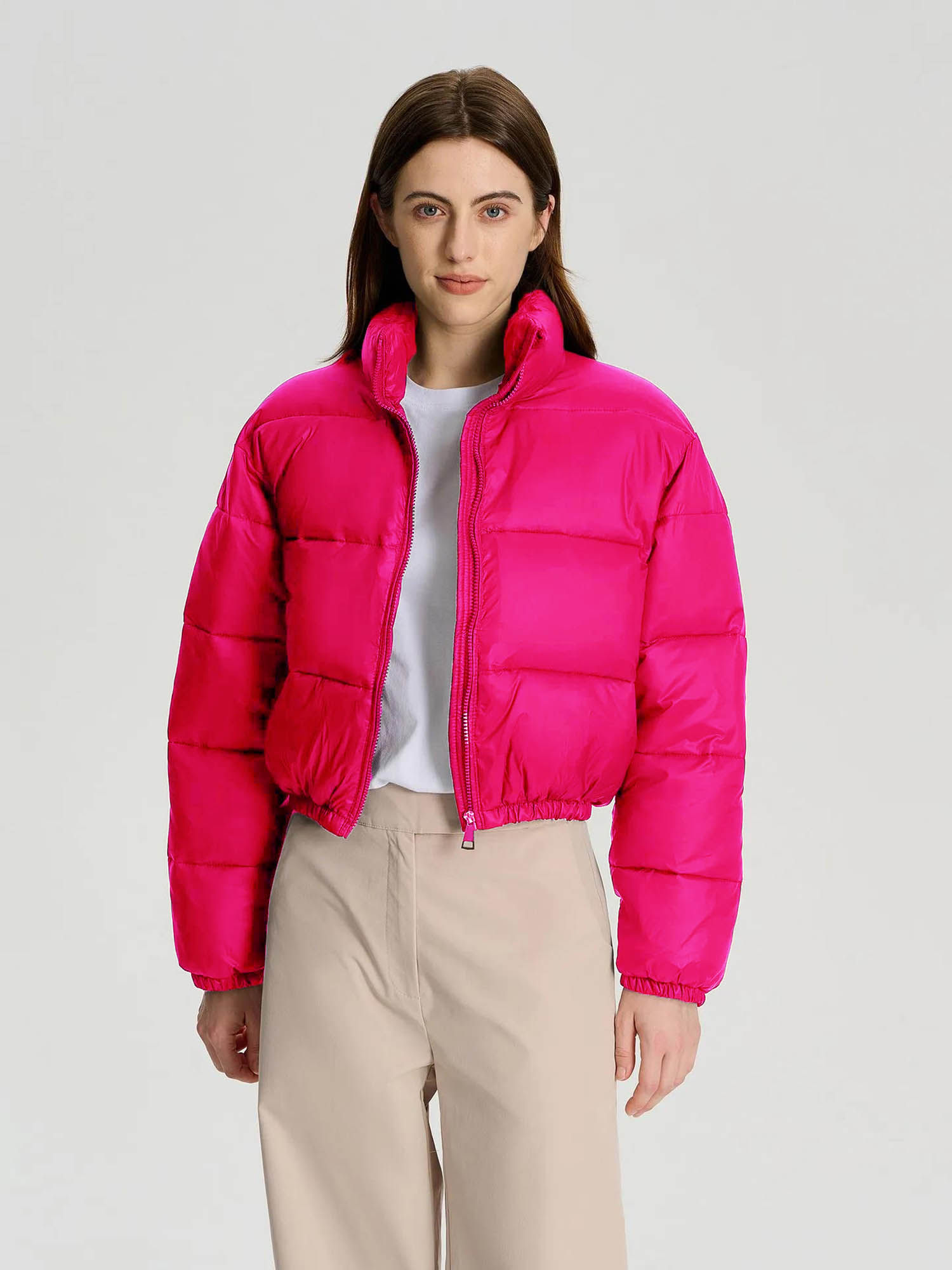kotty Women Pink Full Sleeve Solid Puffer Jacket-picture-30