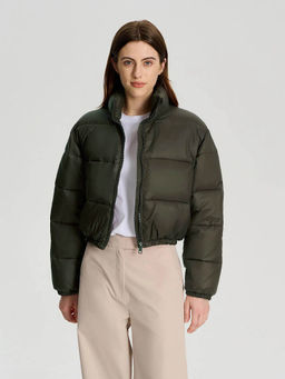 KOTTY - Women Olive Full Sleeve Solid Puffer Jacket