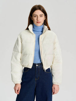 KOTTY - Women White Full Sleeve Solid Puffer Jacket