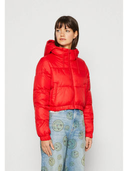 KOTTY - Women Red Full Sleeve Solid Hooded Puffer Jacket