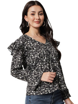 KOTTY - Womens Black Polyester Floral Printed Top