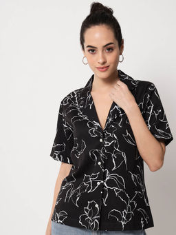 KOTTY - Women Casual Regular Sleeves Printed Black Shirt
