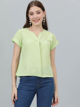 KOTTY - Womens Casual Regular Sleeves Solid Light Green Top