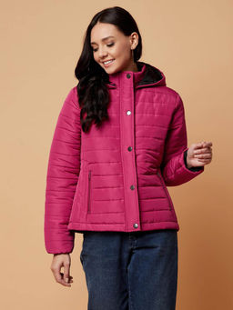 KOTTY - Pink Solid Nylon Women Winter Padded Jacket