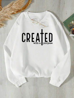 KOTTY - Women White Full Sleeve Round Neck Printed Sweatshirt