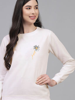 KOTTY - Women White Full Sleeve Round Neck Sweatshirt