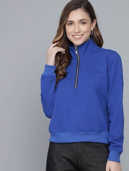 KOTTY - Women Blue Full Sleeve Solid Sweatshirt