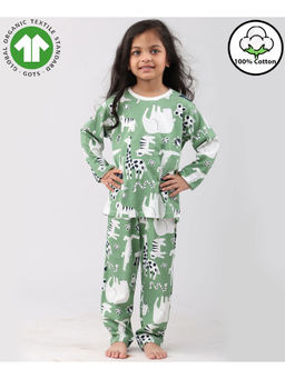 ANTHRILO - Animal Green Girls Long Sleeve Pyjama Set - Green