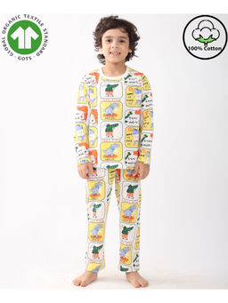 ANTHRILO - Dinosaur Stamp Long Sleeve Pyjama Set -White