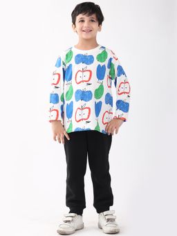 ANTHRILO - Apple Pear Long Sleeve T-Shirt Fleece Jogger Set - White/Black