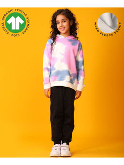 ANTHRILO - Blue Pink Tie Dye Fleece Girls Hoodie Black Jogger Set - White / Black