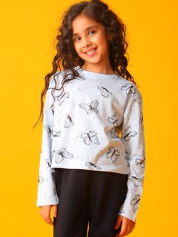 ANTHRILO - Blue Butterfly Long Sleeve Girls T-Shirt - Blue