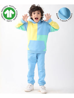 ANTHRILO - Yellow Sea Green Blue Color Block Hoodie Jogger Set - Yellow Sea Green