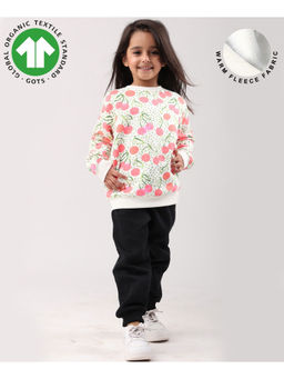 ANTHRILO - Cherry Love Girls Fleece Sweatshirt Black Jogger Set - White/Black