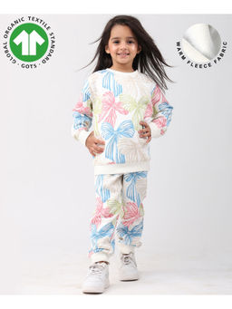 ANTHRILO - Painted Bow Girls Fleece Sweatshirt Jogger Set - White