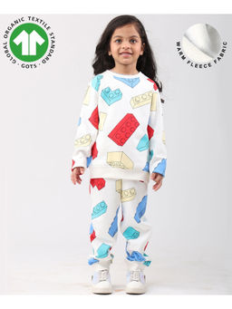 ANTHRILO - Block Builder Fleece Girls Sweatshirt Jogger Set - Off White