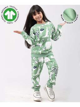 ANTHRILO - Animal Green Fleece Girls Sweatshirt Jogger Set - Green