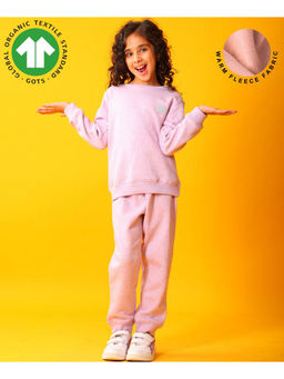 ANTHRILO - Purple Melange Girls Fleece Sweatshirt Jogger Set - Purple