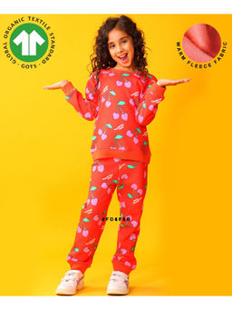 ANTHRILO - Cherry Red Fleece Girls Sweatshirt Jogger Set - Red