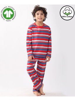 ANTHRILO - Red Blue Grey Stripe Boys Pyjama Set - Multi