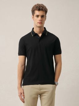 Arrow - Mens Textured Pure Cotton Polo T-Shirt - Black