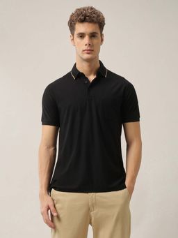 Arrow - Mens Textured Pure Cotton Polo T-Shirt - Black